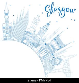 Umrisse Glasgow Schottland Skyline der Stadt mit blauen Gebäude und Kopieren. Vector Illustration. Business Travel und Tourismus Konzept Stock Vektor