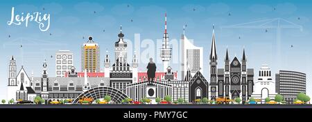 Leipzig Deutschland City Skyline mit grauen Gebäuden und blauer Himmel. Vector Illustration. Business Travel und Tourismus Konzept mit historischer Architektur. Stock Vektor