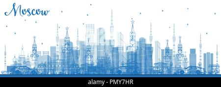 Umrisse Moskau Russland Skyline mit blauen Gebäude. Vector Illustration. Business Travel und Tourismus Abbildung mit moderner Architektur. Stock Vektor