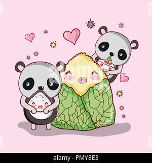 Sushi und pandas Kawaii Stock Vektor