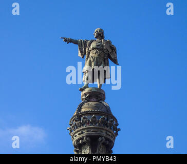 Statue von Cristobal Colon Colon in Barcelona, Spanien Stockfoto