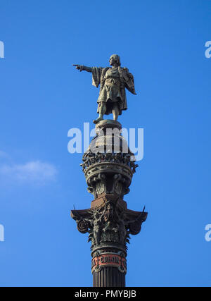 Statue von Cristobal Colon in Barcelona, Spanien Stockfoto