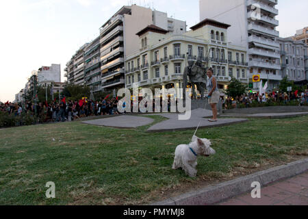 Thessaloniki, Griechenland. 18 Sep, 2018. Demonstration für den fünften Jahrestag der Ermordung von Pavlos Fyssas. Credit: Achilleas Pagourtzis/Pacific Press/Alamy leben Nachrichten Stockfoto