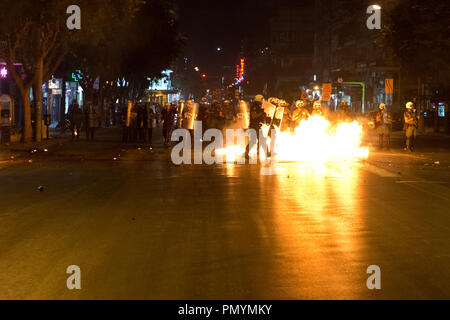 Thessaloniki, Griechenland. 18 Sep, 2018. Demonstration für den fünften Jahrestag der Ermordung von Pavlos Fyssas. Credit: Achilleas Pagourtzis/Pacific Press/Alamy leben Nachrichten Stockfoto