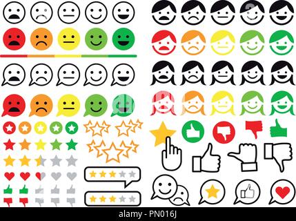 Bewertung, Bewertung, Feedback flachbild Icons, Vorlieben und Abneigungen, Benutzer emoji für Website und online Shop, der vektor design Elemente einstellen Stock Vektor