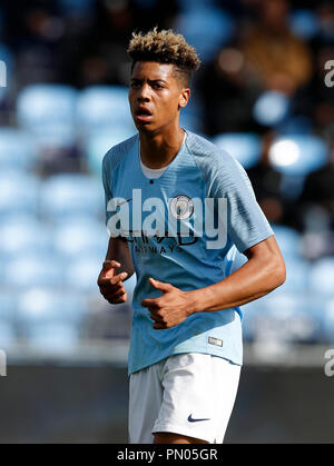 Felix Nmecha von Manchester City während des UEFA Youth League-, Gruppen-F-Spiels in der City Football Academy, Manchester. DRÜCKEN SIE VERBANDSFOTO. Bilddatum: Mittwoch, 19. September 2018. Siehe PA-Geschichte Soccer man City. Bildnachweis sollte lauten: Martin Rickett/PA Wire Stockfoto