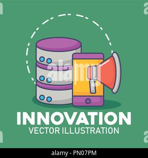 Datenbank Server smartphone Megaphon Marketing Innovation Technologie Vector Illustration Stock Vektor