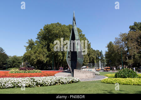 Die Centennial Memorial am Eingang der Margareteninsel in Budapest. Stockfoto