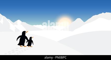 Zwei Pinguine schauen in der Abstand einer Winterlandschaft Vektor-illustration EPS 10. Stock Vektor