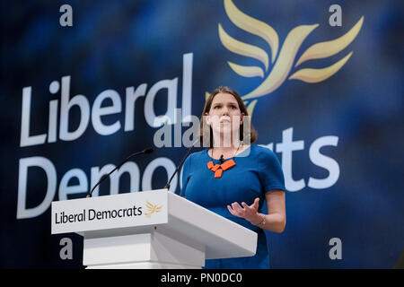 Jo Swinson MP Adressen der Liberalen und Demokratischen Partei Europas Herbst Konferenz am Sonntag, den 16. September 2018 in Brighton, Sussex statt. Bild: Jo Swinson, Liberaldemokratischen stellvertretender Fraktionsvorsitzender, Sprecher für auswärtige Angelegenheiten und Commonwealth-Fragen, MP für East Dunbartonshire. Bild von Julie Edwards. Stockfoto