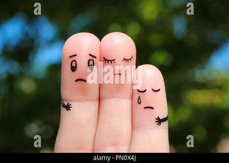 Finger Kunst der unzufrieden Familie. Konzept der Lösung für die Probleme der Familie, Unterstützung in schwierigen Situationen. Stockfoto