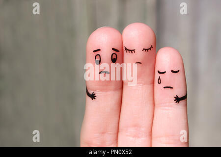 Finger Kunst der unzufrieden Familie. Konzept der Lösung zu den Problemen, Unterstützung in schwierigen Situationen. Stockfoto