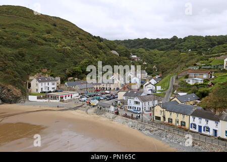 Llangrannog aus der Feder gesehen - rhip Landspitze, die Cardigan Bay, Ceredigion, Wales, Großbritannien, USA, UK, Europa Stockfoto