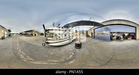 360 Grad Panorama Ansicht von Kenmore Air Hafen, de Havilland Turbine Biber, Kenmore, WA