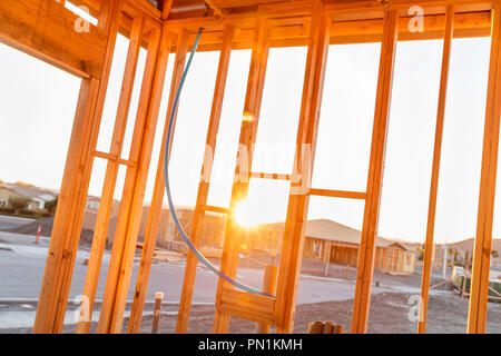 Sonnenuntergang von Innen neue Home Baustelle. Stockfoto