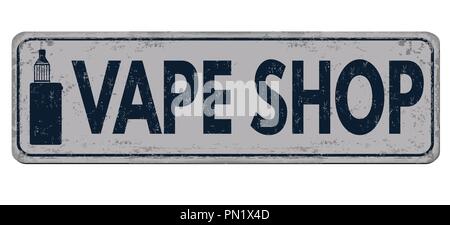 Vape shop Vintage rostiges Metall Zeichen auf weißem Hintergrund, Vector Illustration Stock Vektor