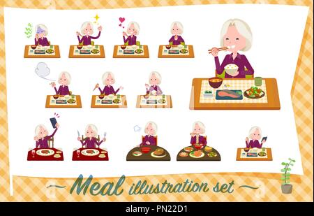 Eine Reihe von alten Frauen über Mahlzeiten. Japanische und chinesische Küche, westliche Gerichte und so weiter. Es ist Vektor Kunst so ist es leicht zu bearbeiten. Stock Vektor