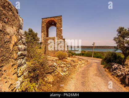 Es stellte sich heraus, dass die antike Stadt wurde unter Asche 3 Tausend vor 600 Jahren nach der Explosion des Tera Vulkan auf der griechischen Insel Santorini. Exc Stockfoto