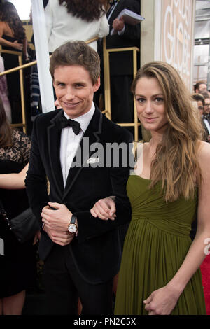 Für beste Leistung durch einen Schauspieler in einer Motion Picture - Drama für seine Rolle in "DER THEORIE VON ALLEM", Schauspieler Eddie Redmayne und Hannah Bagshawe die 72. jährliche Golden Globes Awards im Beverly Hilton in Beverly Hills, CA am Sonntag, 11. Januar 2015 Teilnahme nominiert. Datei Referenz # 32536 397 GFS nur für redaktionelle Verwendung - Alle Rechte vorbehalten Stockfoto