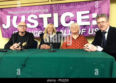 (Nach rechts) Antoinette Keegan, Kate Nash, Stephen Travers und Eamonn McCann bei der öffentlichen Veranstaltung in Dublin am Mittwoch in der Gruppe für die Unterstützung der Bevölkerung der Republik Irland bei der Suche nach Gerechtigkeit. Stockfoto