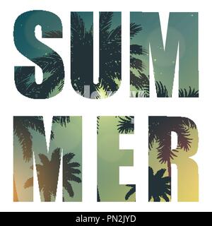 Sommer Wort von Beautifil Palm Tree Leaf Silhouette Hintergrund Vector Illustration Stock Vektor