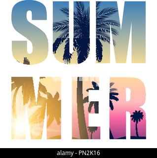 Sommer Wort von Beautifil Palm Tree Leaf Silhouette Hintergrund Vector Illustration Stock Vektor