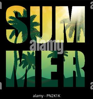 Sommer Wort von Beautifil Palm Tree Leaf Silhouette Hintergrund Vector Illustration Stock Vektor