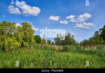 Blick über die Wiese zum Schweriner Schloss, Mecklenburg-Vorpommern, Deutschland Stockfoto