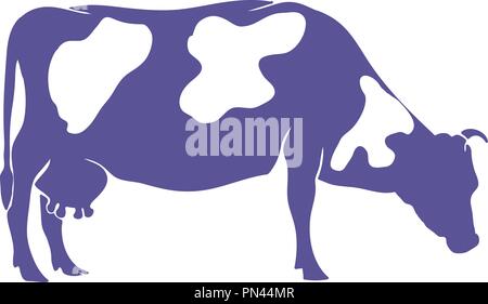 Hand gezeichnet Kuh Silhouette isoliert auf weißem Hintergrund. Vektor Stock Vektor