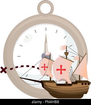 Schiff segelt Kreuz und Kompass Objekt Stock Vektor