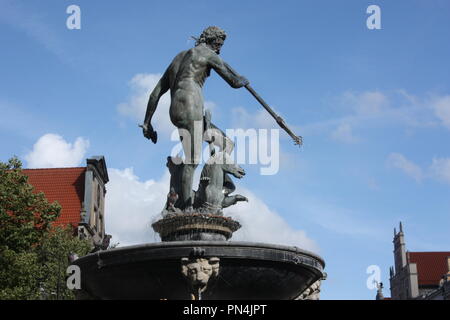 Der Neptunbrunnen auf dem Königlichen Weg in Danzig, Polen Stockfoto