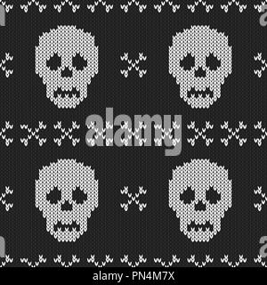 Halloween Strickmuster. Nahtlose Stricken Textur mit Schädel und Knochen. Design für Pullover, Schal, Tröster oder Kleidung Textur. Vector Illustration Stock Vektor