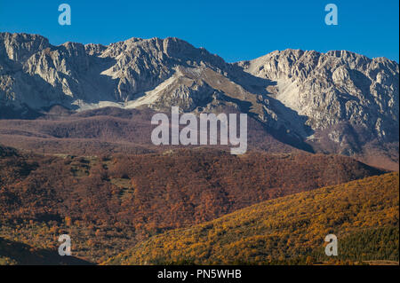 Herbst Blick auf die Wälder des Sirente Berge, Abruzzen Stockfoto