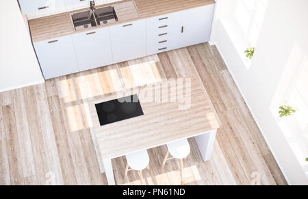 Ansicht von oben ot Küche Insel 3D-Rendering Stockfoto