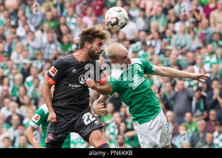 Bremen, Deutschland. 16 Sep, 2018. Enrico VALENTINI (links, rechts) vs Davy KLAASSEN (HB), Aktion, Duellen, Fußball 1. Fussballbundesliga, 1. Spieltag, Werder Bremen (HB) - FC Nürnberg (N) 1:1, am 16.09.2018 in Bremen/Deutschland. € | Nutzung der weltweiten Kredit: dpa/Alamy leben Nachrichten Stockfoto