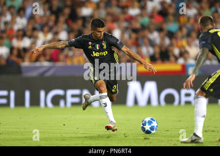 September 19, 2018 - Valencia, Spanien - Joao Cancelo von Juventus Turin FC während der UEFA Champions League, Gruppe H Fußballspiel zwischen Valencia CF und FC Juventus am 19. September 2018 im Stadium Mestalla in Valencia in Spanien (Credit Bild: © Manuel Blondeau über ZUMA Draht) Stockfoto