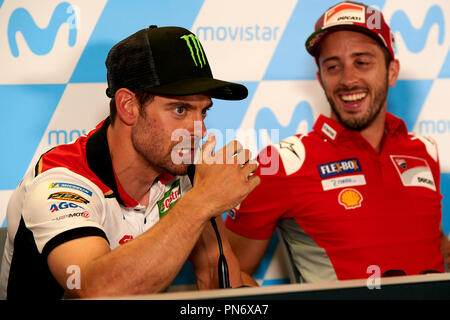 Cal Crutchlow (35) von England und LCR Honda Castrol in der Pressekonferenz vor der Gran Premio Movistar de Aragon der Weltmeisterschaft der MotoGP am Stromkreis des Motorland Aragon, in Alcañiz, Spanien, 20. Sep 2018 Stockfoto