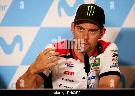 Cal Crutchlow (35) von England und LCR Honda Castrol in der Pressekonferenz vor der Gran Premio Movistar de Aragon der Weltmeisterschaft der MotoGP am Stromkreis des Motorland Aragon, in Alcañiz, Spanien, 20. Sep 2018 Stockfoto