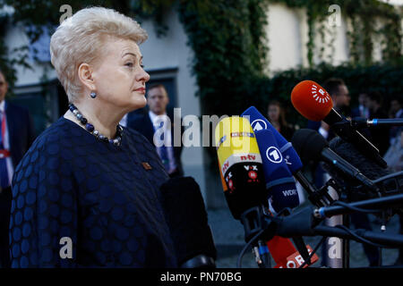 Salzburg, Österreich 20. Sep 2018. Präsident von Litauen, Dalia Grybauskaite kommt für ein informelles Treffen der 28 Staats- und Regierungschefs. Credit: ALEXANDROS MICHAILIDIS/Alamy leben Nachrichten Stockfoto