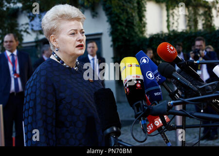 Salzburg, Österreich 20. Sep 2018. Präsident von Litauen, Dalia Grybauskaite kommt für ein informelles Treffen der 28 Staats- und Regierungschefs. Credit: ALEXANDROS MICHAILIDIS/Alamy leben Nachrichten Stockfoto