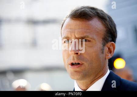 Salzburg, Österreich 20. Sep 2018. Präsident Frankreichs, Emmanuel Längestrich kommt für ein informelles Treffen der 28 Staats- und Regierungschefs. Credit: ALEXANDROS MICHAILIDIS/Alamy leben Nachrichten Stockfoto