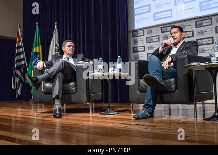 SÃO PAULO, SP, 20.09.2018: João Carlos Marchesan, Presidente do Conselho de Administração da ABIMAQ, Partizipation de Encontro com o allgemeine Hamilton Mourão, Candidato a Vice-presidente na Chapa de Jair Jair Bolsonaro, na Sede da ABIMAQ, localizada na Avenida Jabaquara, Zona Sul São Paulo, nesta Quinta-Feira. Foto: Credit: Alf Alf Ribeiro Ribeiro/Alamy leben Nachrichten Stockfoto