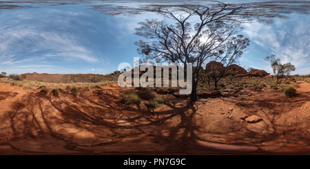 360 Grad Panorama Ansicht von Australien, NT, Watarrka National Park Kings Canyon Rim Walk, freundlich Baum