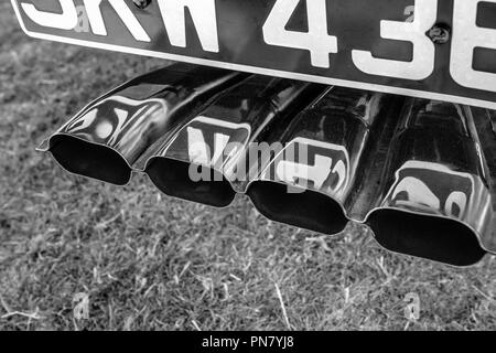 Jaguar E-type Auspuff Stockfoto