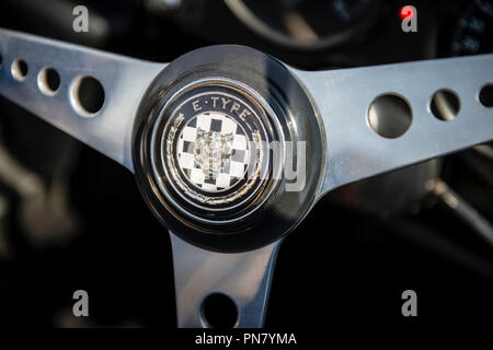Jaguar E-type Lenkrad Stockfoto