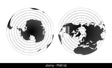 Arktis und Antarktis pole Globus Hemisphären. Welt Karte Blick aus dem Weltall auf Weiß Stock Vektor