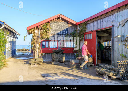 Frankreich, Gironde, Côte d'Argent, Parc naturel Marin du Bassin d'Arcachon (Arcachon Bay Marine Naturpark), Lege Cap Ferret, austernzucht Dorf Stockfoto