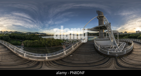 360 Grad Panorama Ansicht von Aussichtsturm @ Tai Po Waterfront Park (大埔海濱公園回歸塔), NT, HK