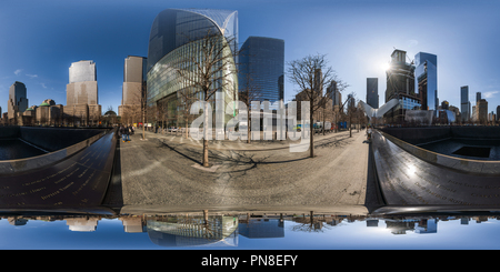 360 Grad Panorama Ansicht von Ground Zero, 9/11 Memorial, Nord Pool3, New York