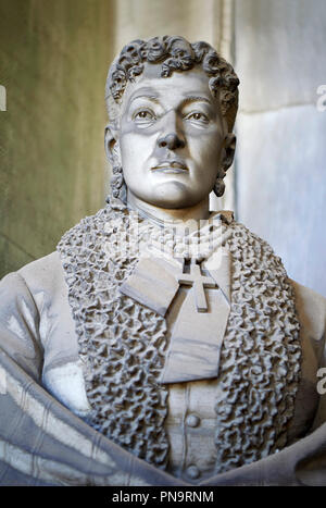 Bild und Bild der Stein Skulptur in der realistischen Matildo Serra. Die monumentalen Gräbern der Staglieno Monumentaler Friedhof, Genua, Es Stockfoto